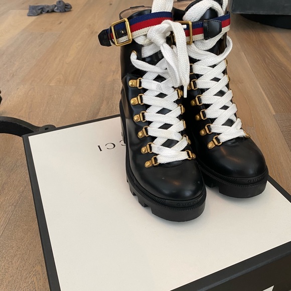 gucci leather ankle boot with sylvie web